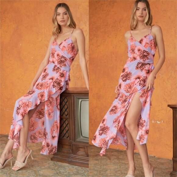 Coral & Lilac Floral Print Maxi Dress - Picture 1 of 8